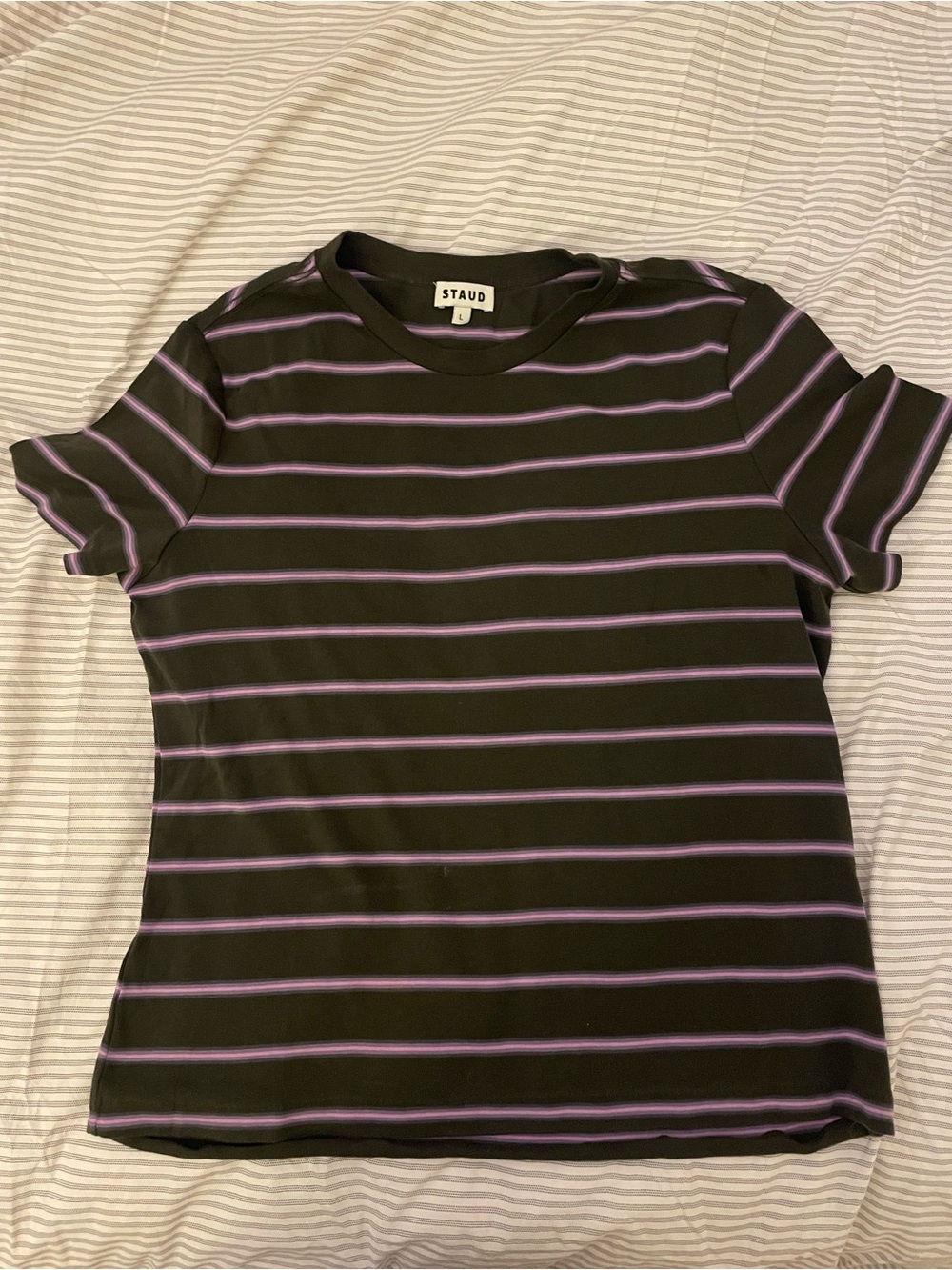 STAUD Brown & Purple Striped Crewneck Tee